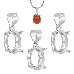 3Pcs Sterling Silver Basket Pendant Setting with Prongs Mounting, Open Back Settings, Oval, Platinum, Tray: 10x8mm, 12x8x5mm, Hole: 4.5x3mm(FIND-PH0028-44)