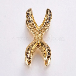 Brass Micro Pave Cubic Zirconia Beads, Long-Lasting Plated, Real 18K Gold Plated, Claw, 19x9mm, Hole: 2mm(ZIRC-G125-46G)