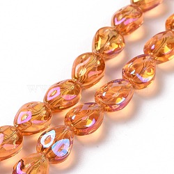 Transparent Electroplate Glass Beads Strands, Rainbow Plated, Teardrop, Dark Orange, 11x9x6.6mm, Hole: 1.1mm, about 55pcs/strand, 24.25 inch(61.6cm)(GLAA-C025-02A)