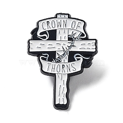Religion Enamel Pins, Black Alloy Brooch for Backpack Clothes, Cross & Crown of Thowns, Cross, 30.5x22x1.5mm(JEWB-K001-04E-EB)