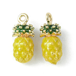 Brass Enamel Charms, Imitation Fruit, Light Gold, Pineapple Charm, Yellow, 14x6mm, Hole: 1.2mm(KK-G462-31LG)