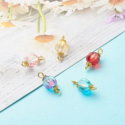 Glass Pumpkin Connector Charms, with 304 Stainless Steel Findings, Mixed Color, Golden, 18x8~8.5mm, Hole: 3x2mm(PALLOY-JF00812-30A)