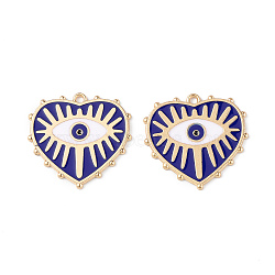 Rack Plating Alloy Enamel Pendants, Golden, Heart with Evil Eye Charm, Dark Blue, 27x28x1.4mm, Hole: 2mm(ENAM-K067-05E)