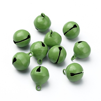 Baking Paint Brass Bell Pendants, Round, Olive Drab, 16.5x13.5mm, Hole: 2mm