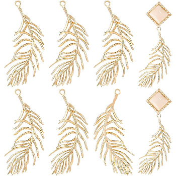 Brass Pendants, Feather, Real 18K Gold Plated, 37.5x12.5x1.5mm, Hole: 1.2mm, 12pcs/box