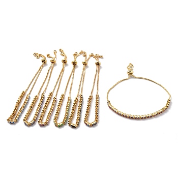 Adjustable Brass Enamel Slider Bracelets, Bolo Bracelets, with Cubic Zirconia and Box Chains, Evil Eye, Golden, Mixed Color, Inner Diameter: 1-1/4~2-3/4 inch(3.1~7.1cm)