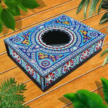 DIY Diamond Jewelry Box Kits, including Wooden Board with Mirror, Resin Rhinestones, Diamond Sticky Pen, Tray Plate and Glue Clay, Colorful, Finished Product: 200x150x45mm