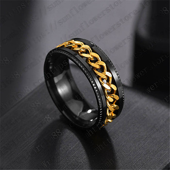 Stainless Steel Chains Rotating Finger Ring, Fidget Spinner Ring for Calming Worry Meditation, Golden, US Size 11(20.6mm)