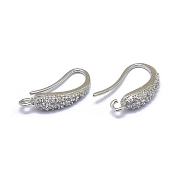 Brass Micro Pave Cubic Zirconia Earring Hooks, with Horizontal Loop, Clear, Platinum, 19x4mm, Hole: 1.5mm, 20 Gauge, Pin: 0.8mm
