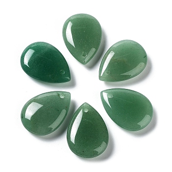 Natural Green Aventurine Pendants, Teardrop Charms, 22.5~25x17~18x7mm, Hole: 1.6mm