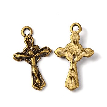 Tibetan Style Alloy Pendants, for Easter, Crucifix Cross, Antique Bronze, Cadmium Free & Nickel Free & Lead Free, 23.5x15x3mm, Hole: 1.5mm