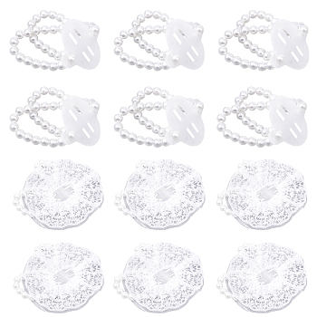 GORGECRAFT 12Pcs 2 Styles Plastic Imitation Pearl Stretch Bracelets, with Lace Edges, for Bridesmaid, Bridal, Party Jewelry, Creamy White, 6pcs/style