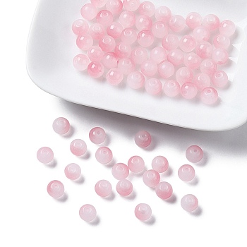 Baking Painted Imitation Jade Glass Round Bead Strands, Two Tone, Pink, 7.5~8mm, Hole: 1mm, about 109~111pcs/strand, 30.94~31.26 inch(78.6~79.4cm)