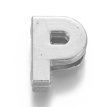 Alloy Slide Charms, Letter P, 12.5x9.5x4mm, Hole: 1.5x8mm