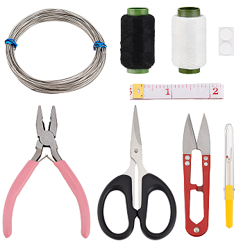 Sewing Tool Sets, Including Sewing Threads, Copper Wire, Flat Nose Pliers, Scissors, Double-sided Stickers, Seam Ripper, Tape Measure, Mixed Color