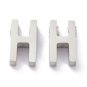 304 Stainless Steel Charms, Alphabet, Stainless Steel Color, Letter.H, 8x5x3mm, Hole: 1.8mm
