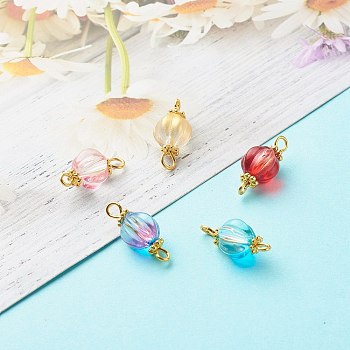 Glass Pumpkin Connector Charms, with 304 Stainless Steel Findings, Mixed Color, Golden, 18x8~8.5mm, Hole: 3x2mm