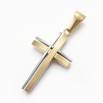 304 Stainless Steel Pendants, Cross, Golden & Stainless Steel Color, 36x20x4mm, Hole: 10x4mm