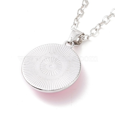 Glass Flat Round Pendant Necklace with Brass Chain(NJEW-A003-01A)-3