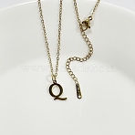304 Stainless Steel Letter Pendant Necklaces, Lead Free & Nickel Free & Cadmium Free, Letter Q, 17.52 inch(44.5cm)~17.72 inch(45cm), Letter: 13.5x9mm(NJEW-WH0027-26Q-G)