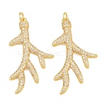 Brass Micro Pave Cubic Zirconia Pendants, Coral Shape Charms, Cadmium Free & Lead Free, Rack Plating, Long-Lasting Plated, Golden, Clear, 37x21x2.5mm, Hole: 3mm(CU-CBAB3AD-01G-01)