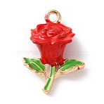 Alloy Enamel Pendants, Flower Charms, Golden, Red, 19x13x6mm, Hole: 1.5mm(AL-CBA02ED-05G-A)