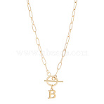 304 Stainless Steel Letter Pendant Necklaces, Lead Free & Nickel Free & Cadmium Free, Letter B, 17.52 inch(44.5cm)~18.90 inch(48cm), Letter: 12.5x9.5mm(NJEW-LP0001-52B-G)