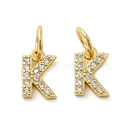 Brass Micro Pave Cubic Zirconia Pendants, with Jump Ring, Letter K, 8~9x4.5~9.5x1.5mm, Hole: 3.6mm(KK-M273-02G-K)