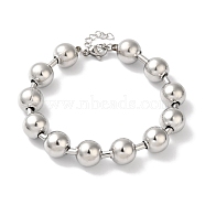 Non-Tarnish 304 Stainless Steel Beads Ball Chain Bracelets for Women, Stainless Steel Color, 7-1/2 inch(19cm), 10mm(BJEW-B092-01C-P)