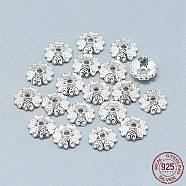 925 Sterling Silver Bead Caps, 6-Petal, Flower, Silver, 8x2mm, Hole: 1.2mm(X-STER-T002-87S)