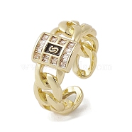 Brass with Cubic Zirconia Adjustable Rings, Rectangle, Real 18K Gold Plated, US Size 7 3/4(17.9mm)(RJEW-K257-61G)