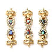 Rack Plating Brass Micro Pave Clear Cubic Zirconia Infinity Links Connector Charms, with Enamel & Shell, Real 18K Gold Plated, Long-Lasting Plated, Lead Free & Cadmium Free, Mixed Color, 8x30x4mm, Hole: 1.2mm(KK-K385-103G)