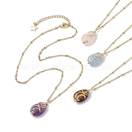 Natural Mixed Gemstone with Brass Pendants Necklaces, Teardrop, 18.11 inch(46cm)(NJEW-JN04679)