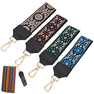 WADORN 4Pcs 4 Color Polyester Wristlet Short Bag Straps, Ethnic Style Flower Pattern Clutch Bag Straps, with Alloy Swivel Clasps, Mixed Color, 25.5x5x0.3~0.65cm, 1pc/color(AJEW-WR0001-83)
