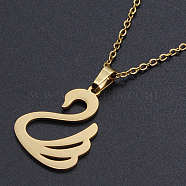 201 Stainless Steel Pendants Necklaces, with Cable Chains and Lobster Claw Clasps, Swan, Golden, 17.71 inch(45cm), 1.5mm(NJEW-S105-JN667-45-2)