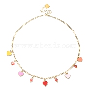 Alloy Heart & Millefiori Glass Flower Bib Necklace with Ion Plating(IP) Handmade 304 Stainless Steel Chains, Colorful, 15.87 inch(40.3cm)(NJEW-JN04403)