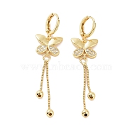 Clear Cubic Zirconia Butterfly Dangle Hoop Earrings, Brass Chain Tassel Long Drop Earrings for Women, Golden, 59mm, Pin: 0.8mm(EJEW-P224-09G)