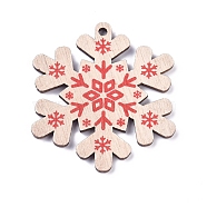 Poplar Wood Pendants, Snowflake, for Christmas, Dyed, BurlyWood, 50x44x2.5mm, Hole: 3mm(WOOD-E011-06)