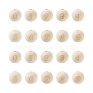 Craftdady 100Pcs 10 Styles Unfinished Natural Wood European Beads, Large Hole Beads, Laser Engraved Pattern, Round with Number, Mixed, 15~16x14~15mm, Hole: 4mm, 10pcs/style(WOOD-CD0001-08)