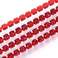 Electrophoresis Iron Rhinestone Strass Chains, Rhinestone Cup Chains, with Spool, Light Siam, SS12, 3~3.2mm, about 10yards/roll(CHC-Q009-SS12-B07)