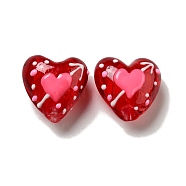 Handmade Lampwork Beads, Heart with Arrow Through the Heart, Red, 19~20.5x20~20.5x11.5~13.5mm, Hole: 2.5mm(LAMP-E025-01B)
