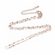 Brass Dapped Chains Chain Necklace Making, with Lobster Claw Clasps and Extender Chains, Rose Gold, 16.14 inch(41cm), 2mm(MAK-N031-001-NF)
