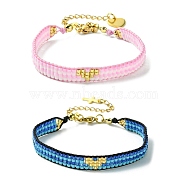 2Pcs 2 Colors Glass Seed Beaded Bracelet Sets, Heart Stackable Bracelets for Women, Mixed Color, 9-1/8 inch(23.1cm), 1pc/color(BJEW-MZ00061)