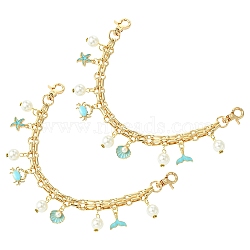 Sea Animal Theme Shell & Crab Iron & Alloy Chain Bag Handles, with Clasps, for Bag Straps Replacement Accessories, Golden, 265mm, 5pcs/set(FIND-CJ00005)