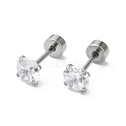 304 Stainless Steel Crystal Rhinestone Ear False Plugs, Gauges Earrings for Women Men, Stainless Steel Color, 5mm(STAS-C089-04C-P)