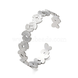 Non-Tarnish 304 Stainless Steel Butterfly Open Cuff Bangles for Women, Stainless Steel Color, Inner Diameter: 2-1/4 inch(5.7cm), 12mm(BJEW-M316-05P)