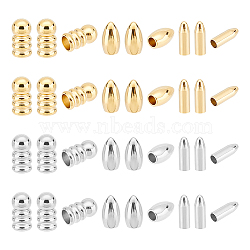 36Pcs 6 Style 201 & 304 Stainless Steel Cord End, End Caps, Column & Horse Eye & Bullet, Real 24K Gold Plated & Stainless Steel Color, 7~8x2.5~4.5mm, Hole: 2~3mm, 6Pcs/style(STAS-UN0052-71)