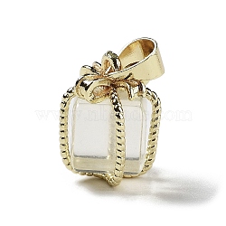 Natural Citrine Gift Box Charms, with Golden Plated Brass Bowknot, 15x11x11mm, Hole: 4.5x3.5mm(G-P523-01G-02)