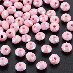 Opaque Acrylic Beads, AB Color Plated, Faceted Rondelle, Pink, 6mm, Hole: 1.5mm, about 6200pcs/500g.(MACR-Q239-018C-01)