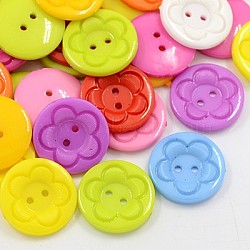 Acrylic Sewing Buttons for Clothes Design, Plastic Shirt Buttons, 2-Hole, Dyed, Flat Round with Flower Pattern, Mixed Color, 25x4mm, Hole: 2mm(BUTT-E083-A-M)
